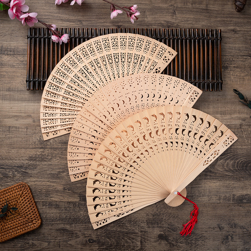 Fashion Wedding Hand Fragrant Carved Folding Fan Chinese Wooden Vintage Hollow Antiquity C