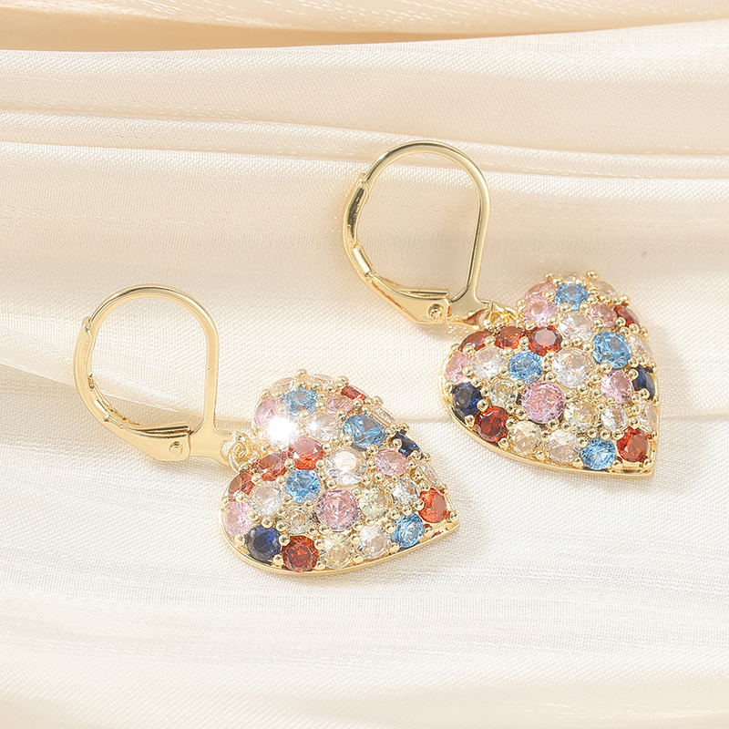 Cute Love Heart Shape Dangle Earring Bracelet Charms Colorful Zircon Earrings For Women Romantic Jewelry Lovers
