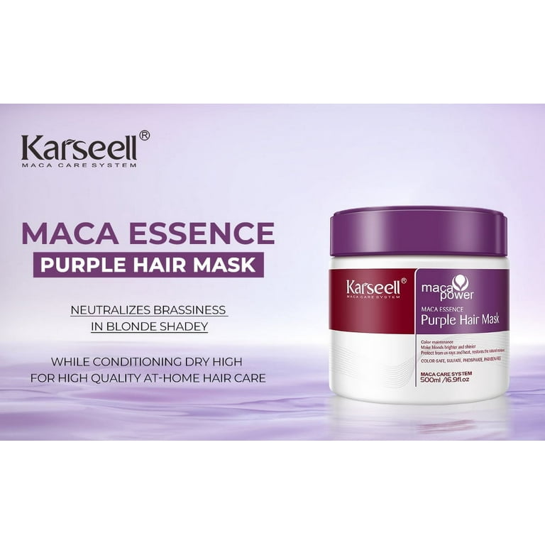 Karseell Purple Hair Mask 500ml Maca Essence Deep Nourish Brighten Hair for Blonde, Platinum, White or Grey Hair