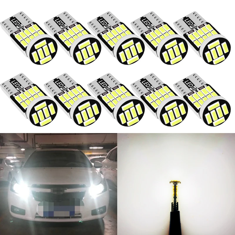 10PCS W5W T10 LED Bulbs Canbus 4014 SMD 6000K 168 194 LED 5w5 Car Interior Dome Reading License Plate Signal LightLamp