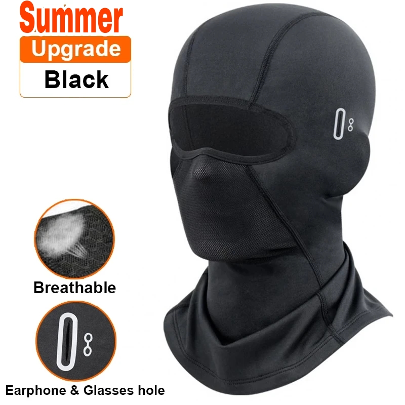 Summer Balaclava Men Women Cooling Ice Silk Face Mask Sun UV Protection Balaclava Hood for Cycling Motorcycling Black