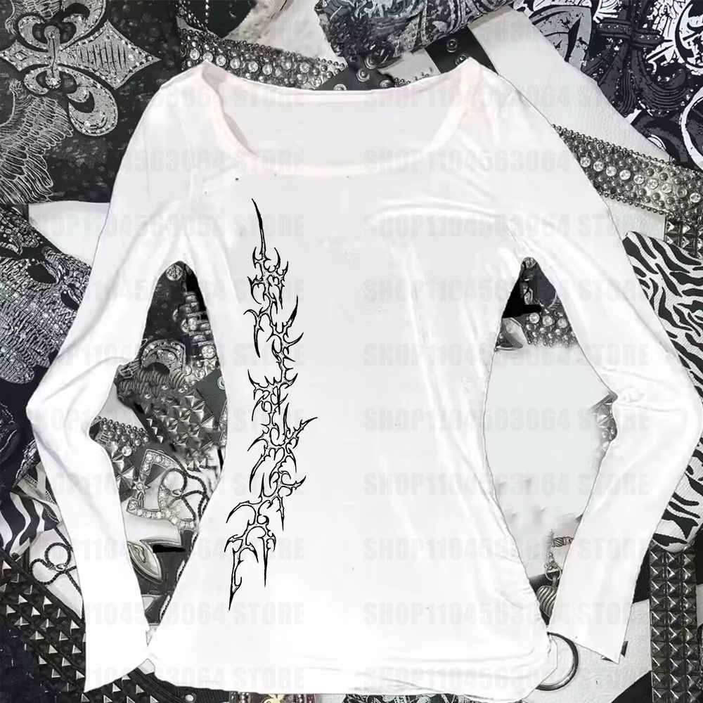 Korean style Y2K punk style American women's simple and atmospheric versatile printed fashion trend versatile base shirt