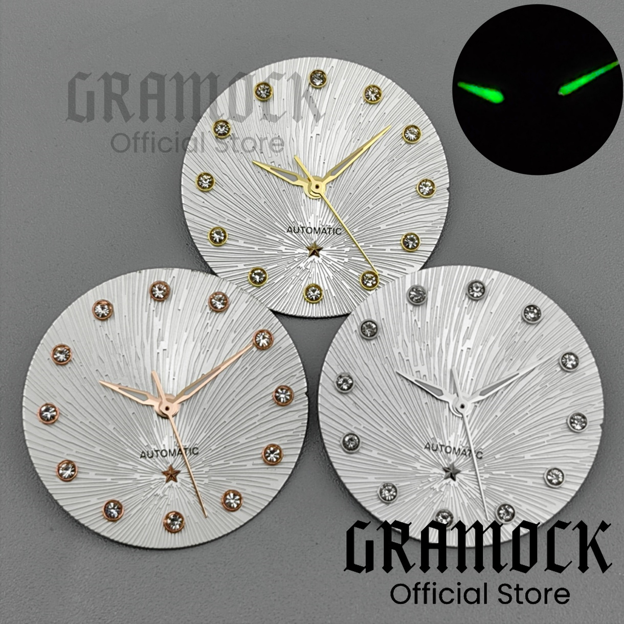 GRAMOCK 24.5mm Purple Texture Watch Dial Diamond Edge For Lady's 31MM NH05 NH06 Automatic Mod Watch Part Luminous NH05 Hand Set