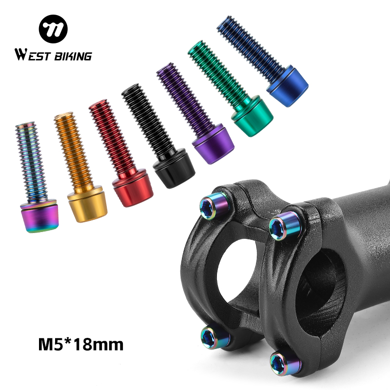 WEST BIKING 6pcs M5x18mm Bike Stem Screw Alloy Steel Hexagon Screw MTB Road Bicycle Handlebar Stems Bolts Stiffen Bike Parts