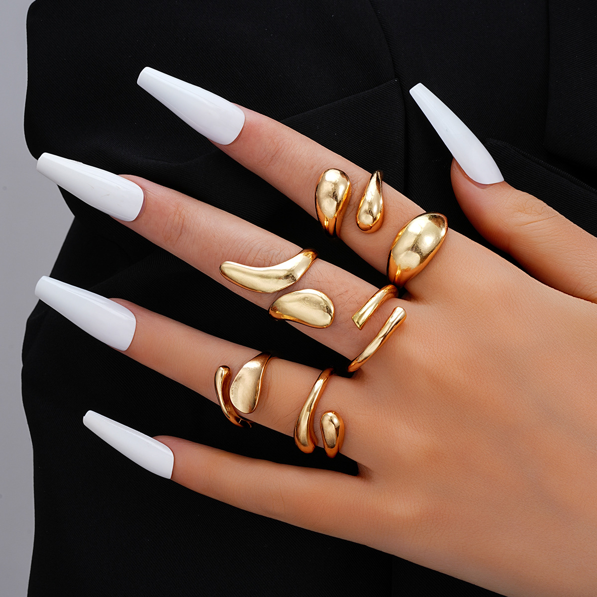 New Water Drop Water Drop Open Rings Unique Punk Vintage Water Drop Exaggerated Ring Hip-hop Mirror Couple Ring Women