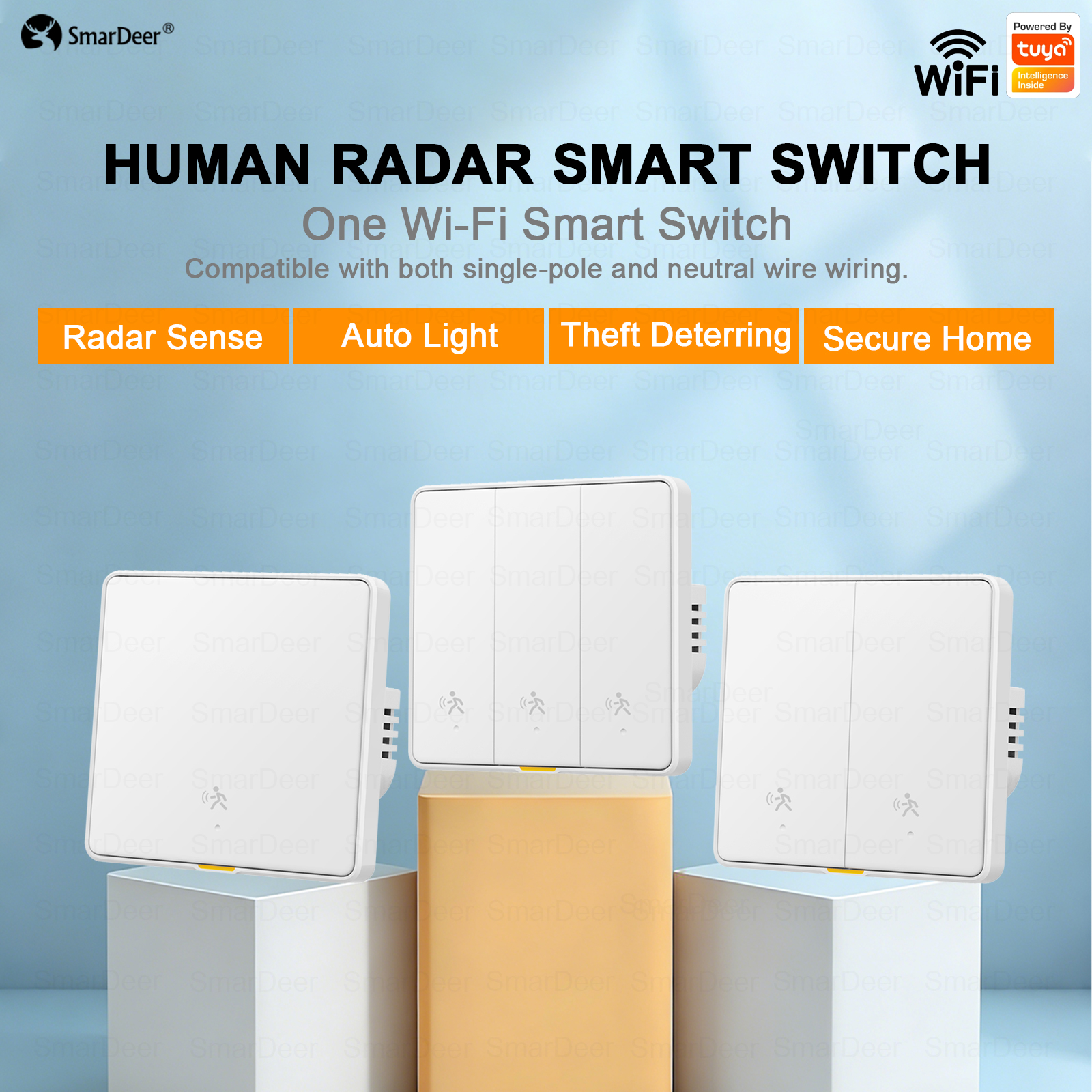 SmarDeer 1/2/3 Gang Smart Switch with Motion Sensor,Works with Alexa & , Tuya App Control