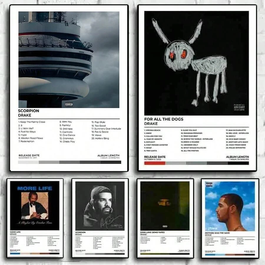 Modern Fashion Drake Album Tracklist Canvas Prints Hip-hop Rapper Scorpion Music Wall Art Poster for Living Room Home & Decor