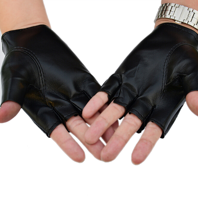 1 Pair Leather Fingerless Short Gloves Black Rivets Stud Half Finger Mittens Fashion