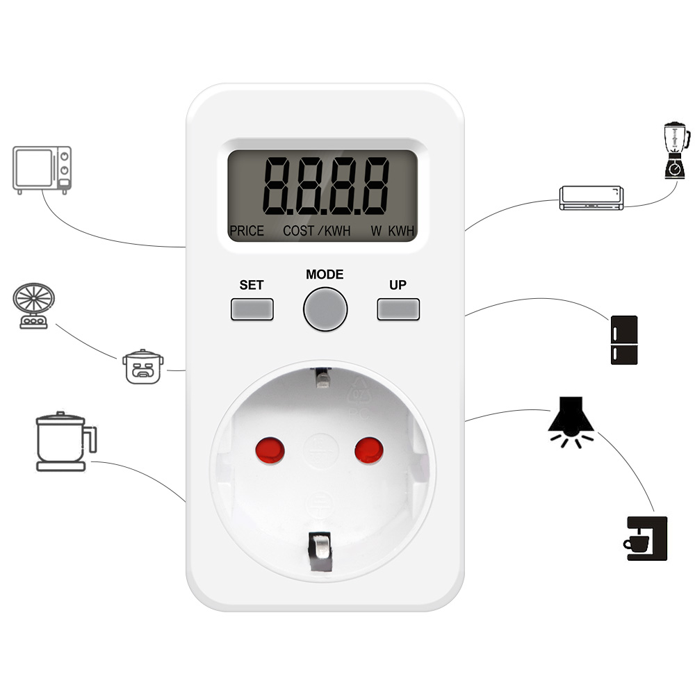 Digital Energy Meter Wattmeter Power Consumption Voltage Monitor Electricity Test Socket Analyzer 230V 16A EU UK US BR FR Plug