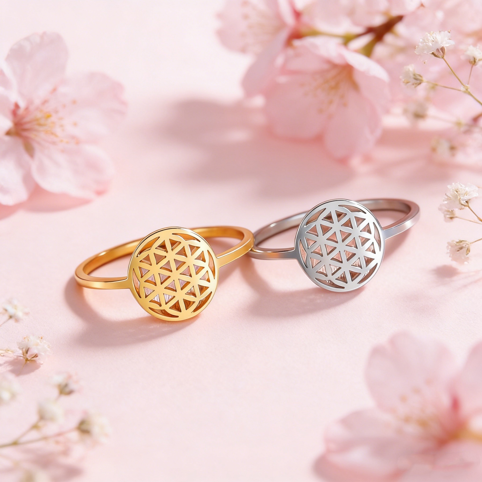 Women Flower of Life Ring Sacred Geometry Stainless Steel Rings Vintage Amulet Jewelry Birthday New In Wholesale
