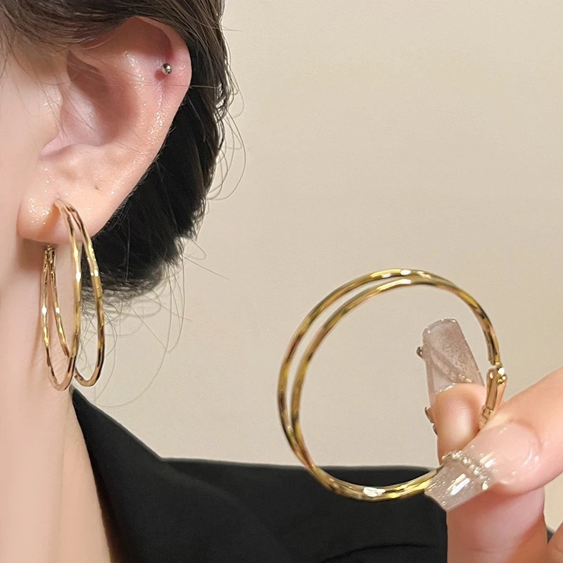Oversize Gold Plated Hoop Earring Simple Thick Round Circle Stainless Steel Earrings for Women Punk Hiphop Jewelry Brincos