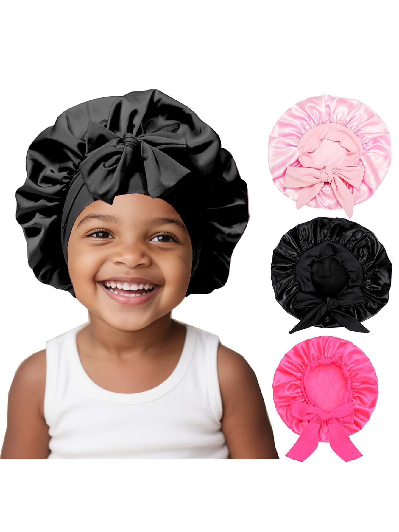 1pc Kids Silk Bonnets for Girls, Double Layer Silk Bonnet for Kids 3-10years, Baby Satin Bonnet for Sleeping Breathable and Non-
