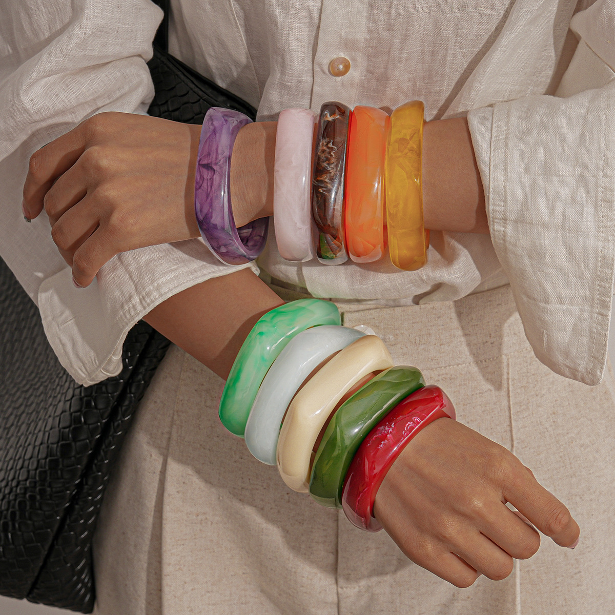 Multicolor Irregular Geometry Chunky Bracelets for Women Exaggerated Smudging Square Resin Bangles Trendy Designer New Jewelry C