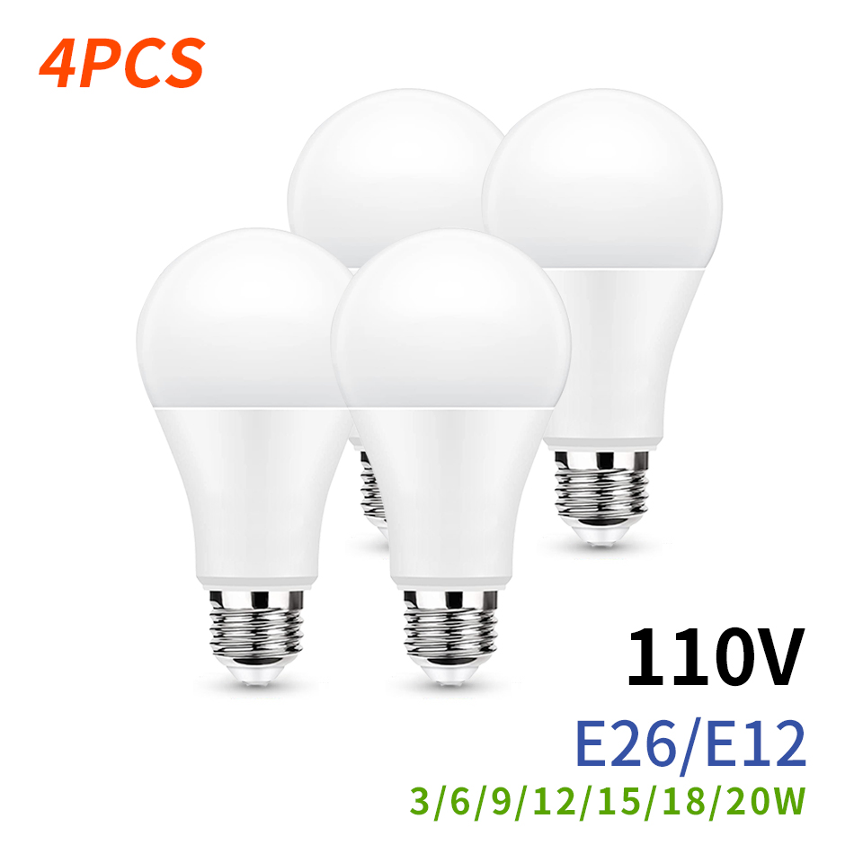 4PCS E26 E12 LED Bulb AC 110V SMD2835 3W 6W 9W 12W 15W 18W 20W LED Lamp Cold Warm White Led Bulbs Indoor Lighting