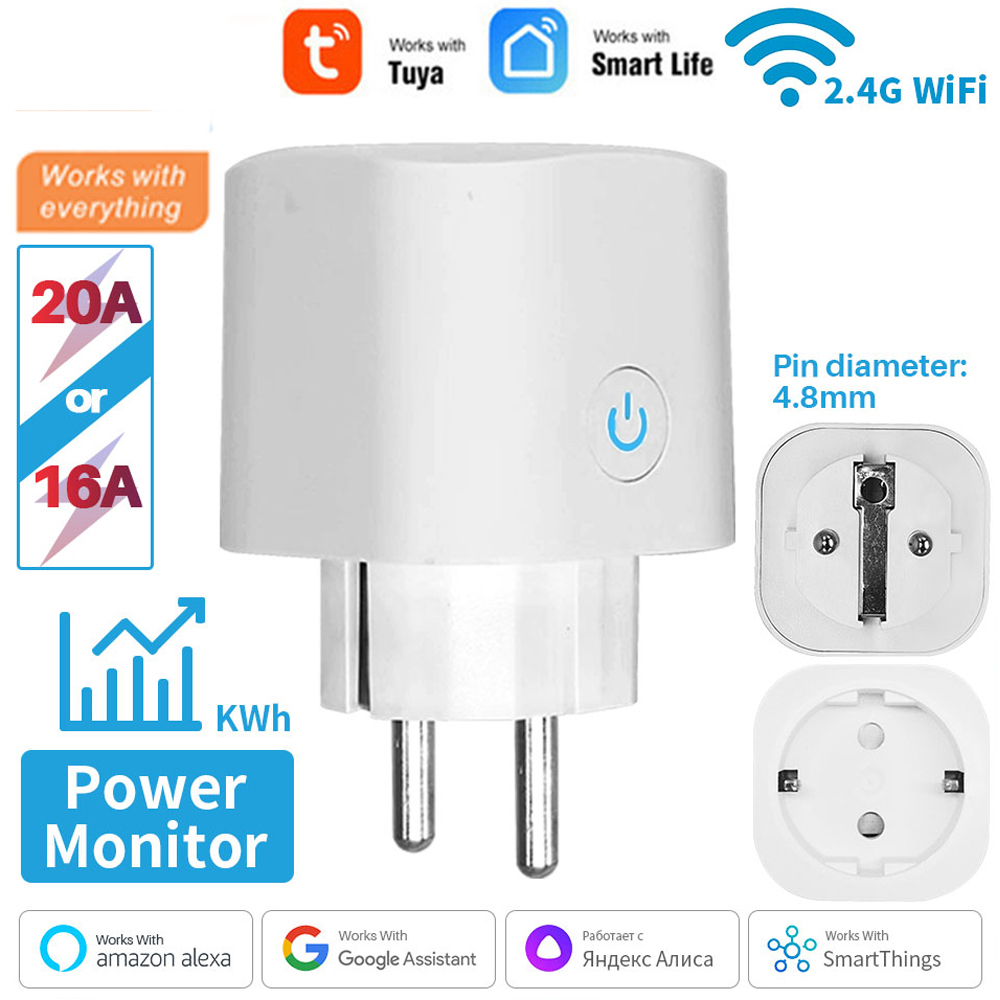 16A/20A EU Smart Socket Tuya WiFi Smart Plug Power Outlet Mini Smart Plug for HomeKit SmartThings Works with Siri Alexa