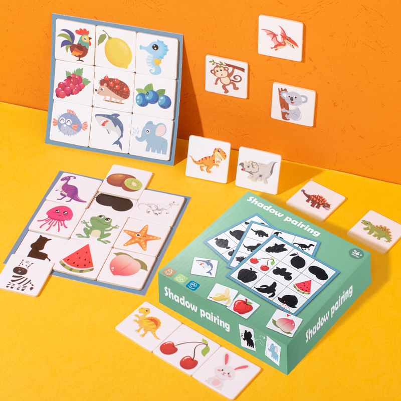 Montessori early childhood education wooden puzzle to find the shadow matching toy board card picture shadow shape corresponding
