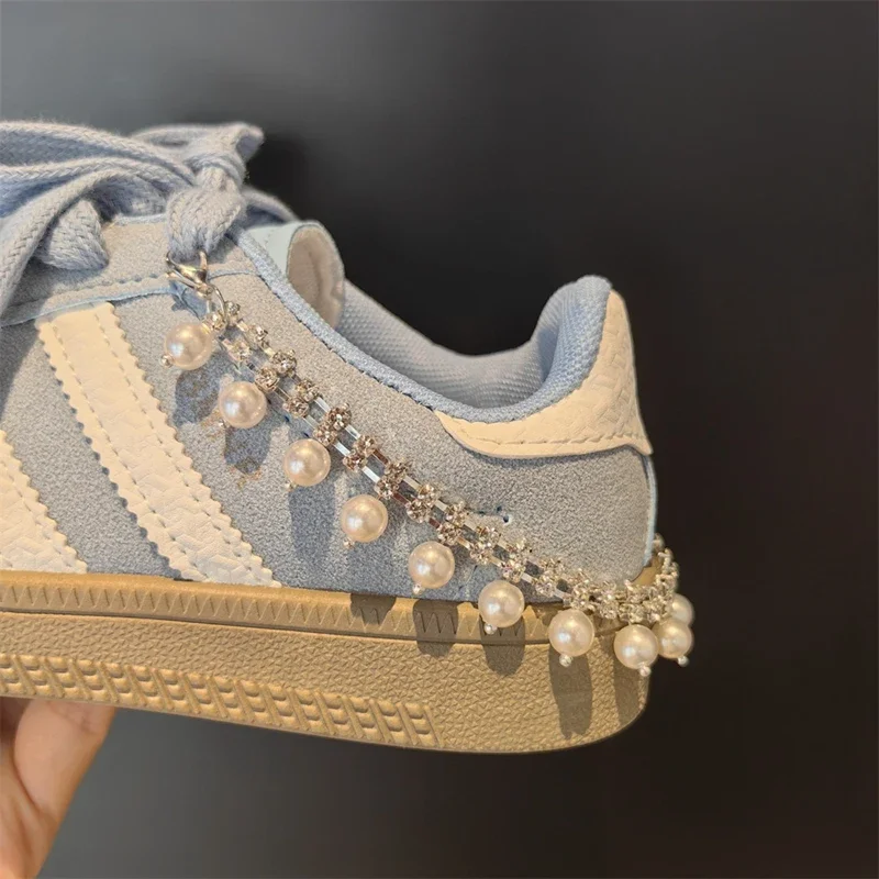 New Luxury Rhinestone Butterfly Bow Girl Shoe Charms Fashion Sneakers Pearl Heel Shoes Chain Shoes Decoration Accessorie 1Pcs