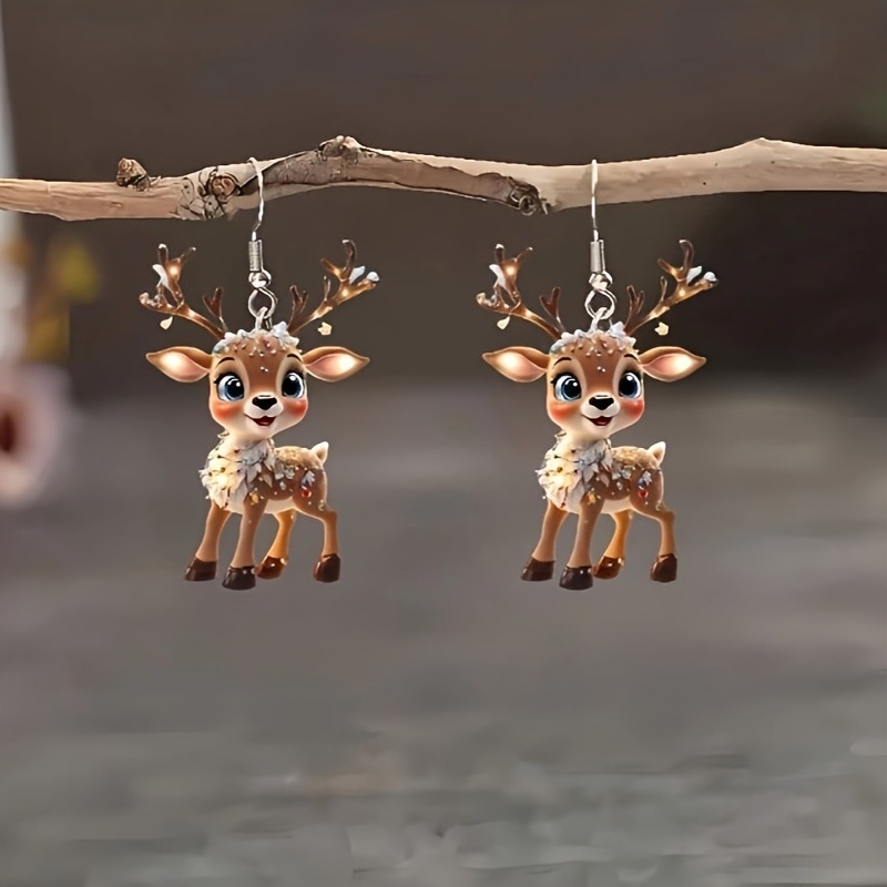 1 pair of cute and charming elk earrings, 2D acrylic cartoon earrings holiday