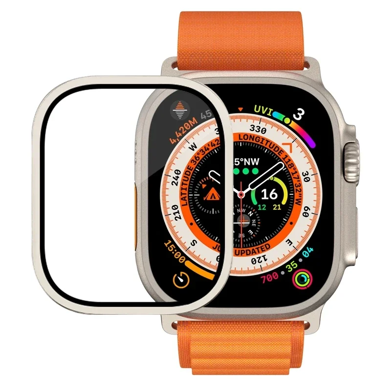 Cover Frame+Metal Aluminum Alloy Case for Watch Ultra 3 2 1 49mm Screen Scratch-proof Protective Tempered Glass Film Shell