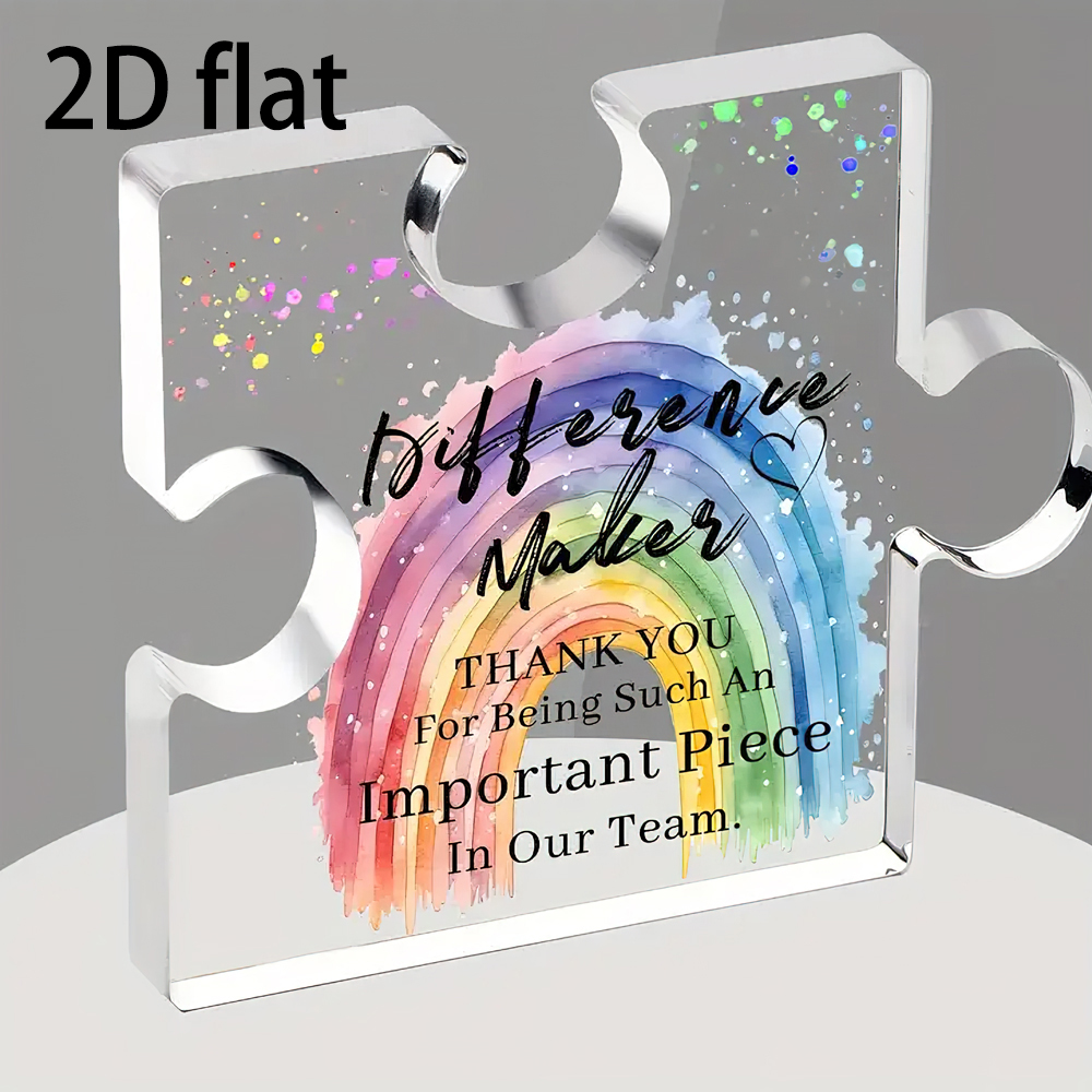 2D Flat, 1pc Creative Acrylic Puzzle Piece Plaque with Rainbow Design - "DIFFERENT MAKER" Inspirational Message for Teachers