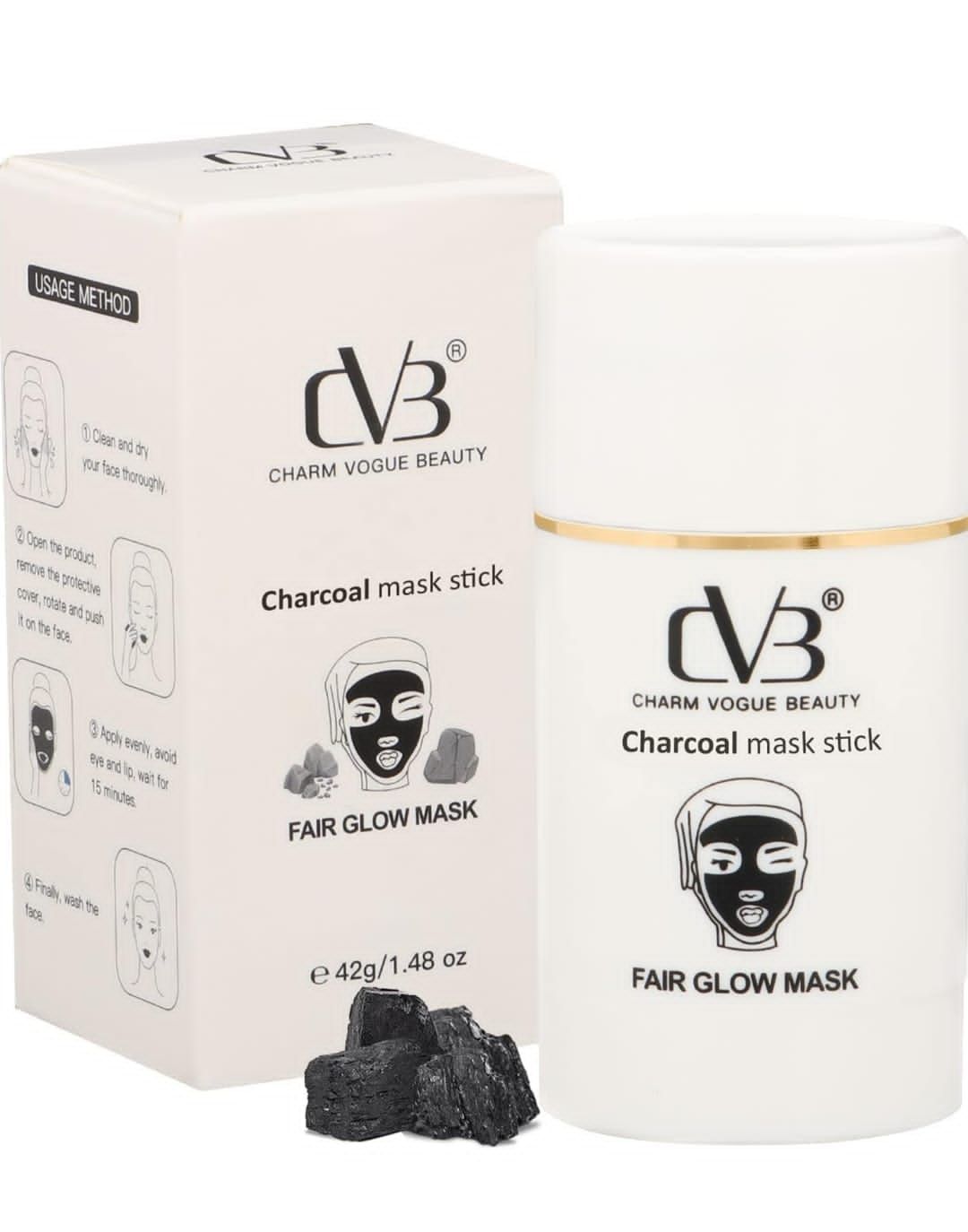 CVB Charcoal Fair Glow Mask Stick with Black Charcoal & Kaolin Clay Supports Deep Cleansing Suitable for All Skin Types (42g)