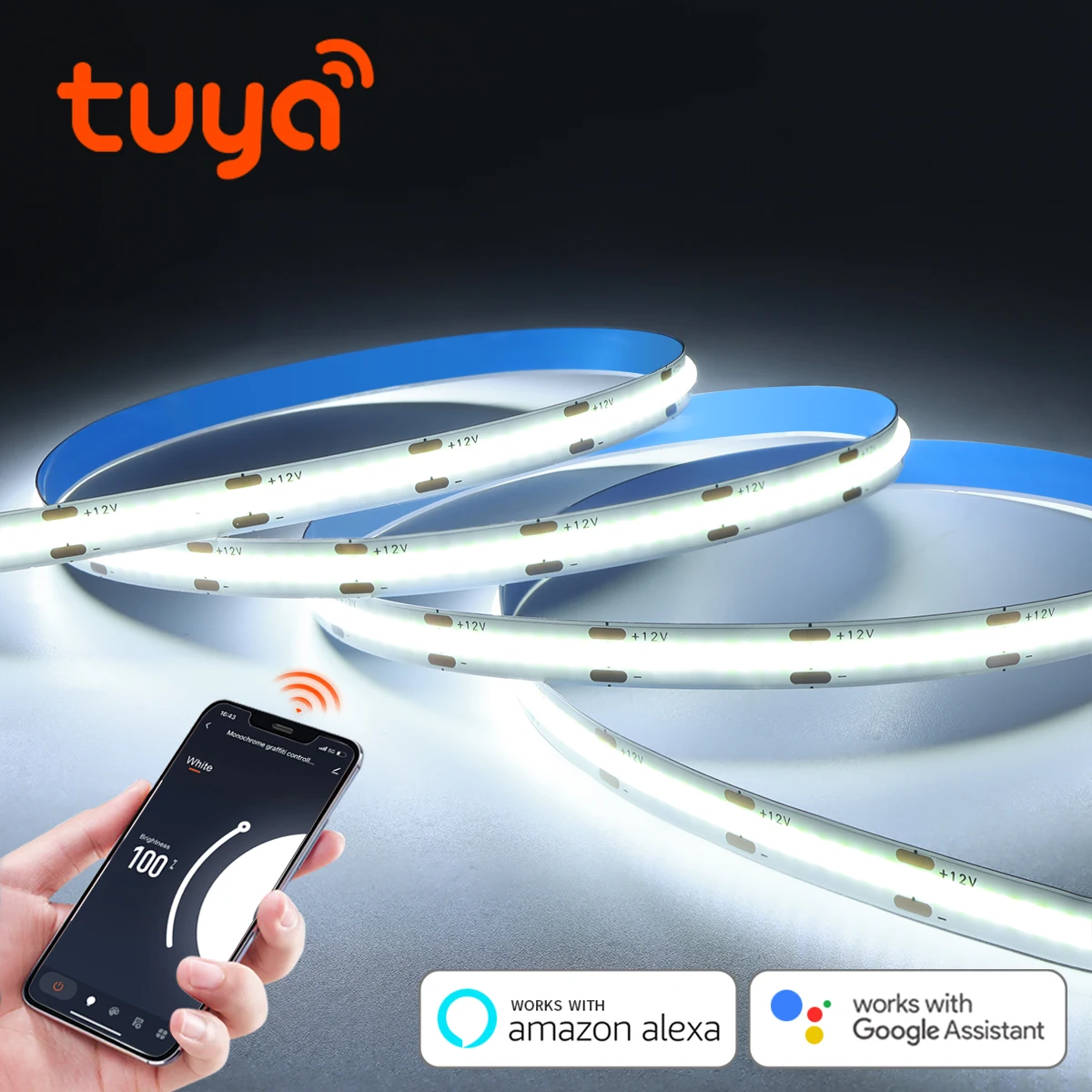 24V 1m-10m Tuya Smart Life Ultra Bright COB LED Strip Dimmable RA90 Led Lights Work Alexa Google Home Kitchen Backlight Decor lightify