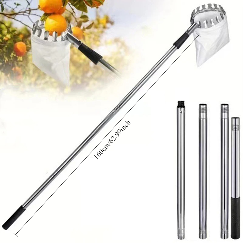 1PCS Stainless Steel Splicing Rod Fruit Picker For Farm Garden Supplies 1.6/2.4 Telescopic Pole High Tree Orchard Picking Tool