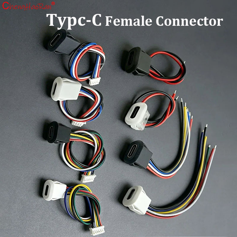 ChengHaoRan 1PC 10CM Type-C Female Plug With PH2.0 Socket Elliptical Mouth Waterproof Solder USB Base Tail Plug for Automotive
