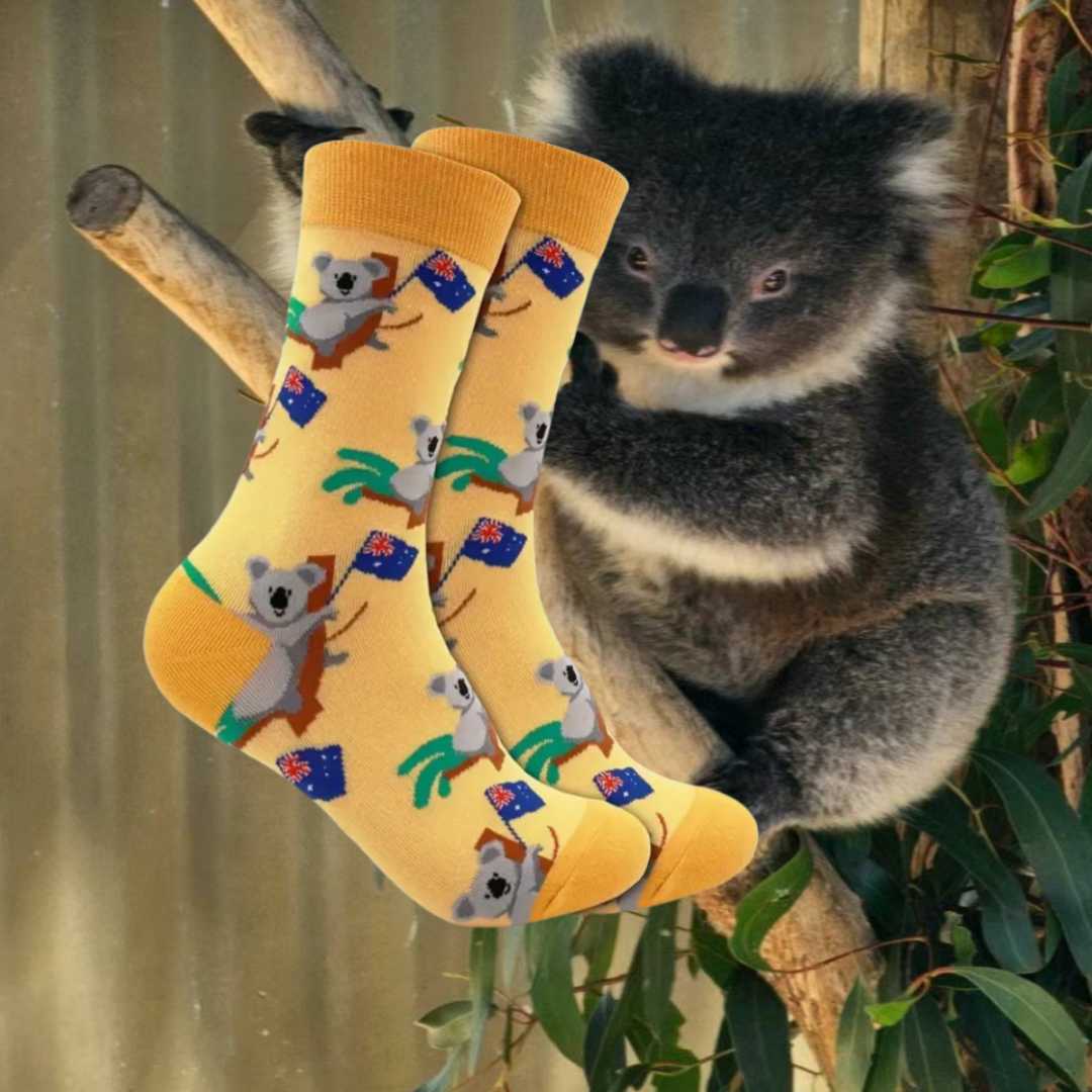 1 Pair Cartoon Koala Flag Mid-Calf Women Socks ,Novelty Stylish Comfort Suit In All Seasons for Everyday
