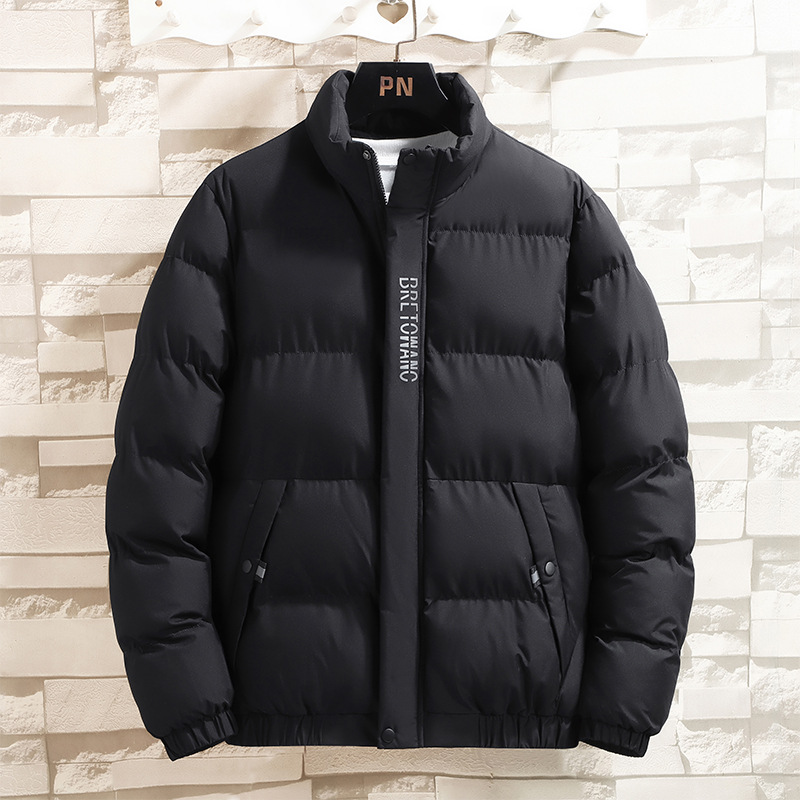 2025 Winter New Men's Padded Jacket Cotton-Padded Solid Color Stand Collar Zip-up Outerwear Casual Style Regular Fit
