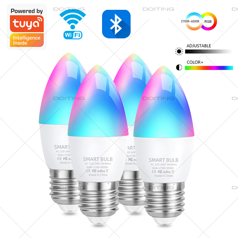 10W E27 RGB Dimmable LED TUYA WiFi Smart Bulb Colorful 85-265V Light APP Adjust Support Alexa Alice Voice Home Control