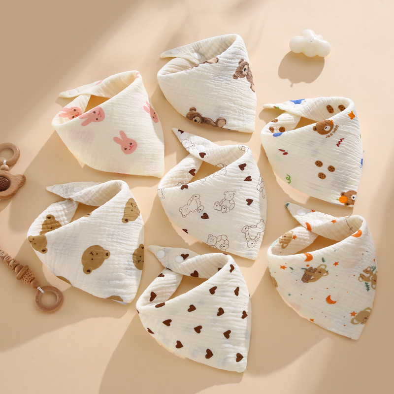 0-2Year Baby Bibs Saliva Scarf 5Pcs Triangle Scarf Cartoon Bear 4-Layer Linen Cotton Newborn Boy Girl Absorbent Cloth Baby Bibs