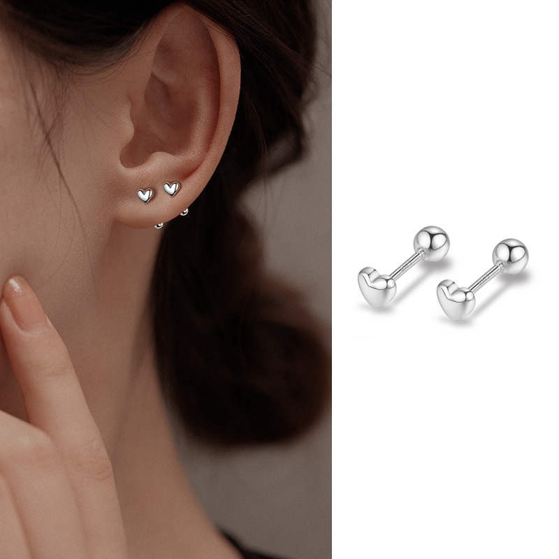Avenneth New Silver Color Fashion Heart Screw Stud Earrings for Women Trendy Ear Piercing Jewelry Korean Earrings
