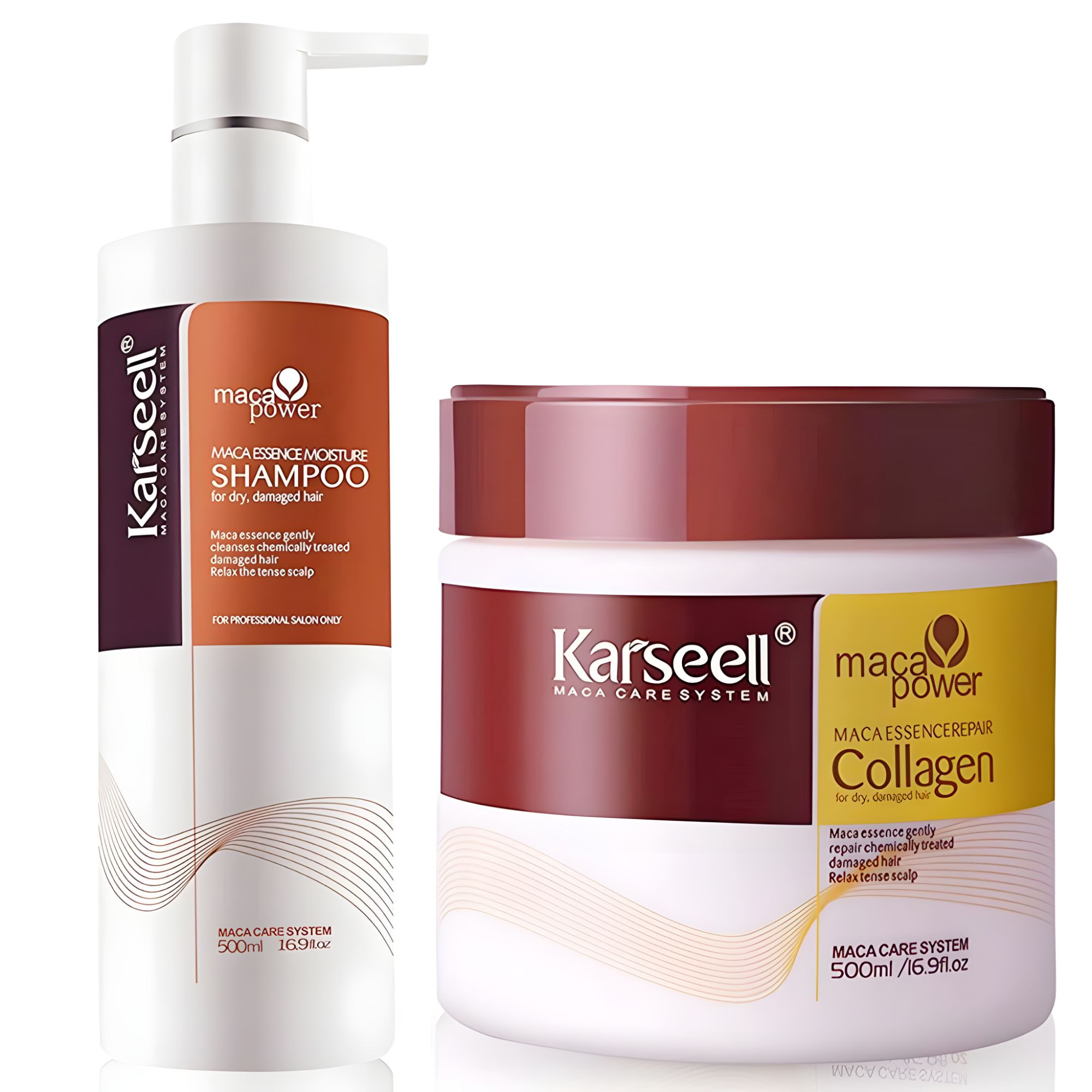 Karseell Maca Essence Shampoo & Hair Mask Combo Set - Deep Treatment with Argan Oil, Coconut Protein, Herbal Collagen, and Keratin - Sulfate-Free Formula for Dry, Damaged Hair 16.90oz x 2 PCS