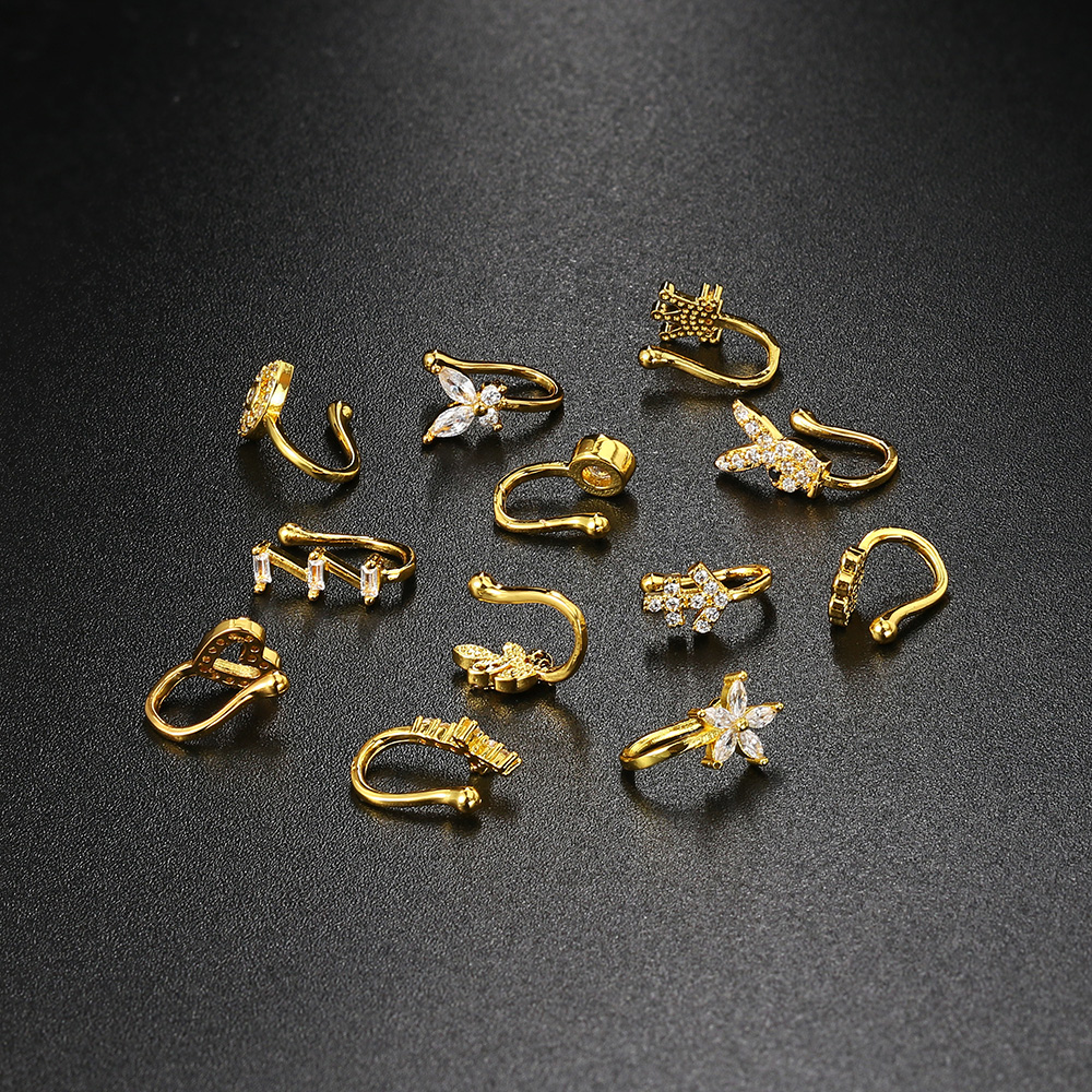 1PCS Fake Piercing Nose Ring Heart Star Crown Clip On Nose Ear Clip Cuff Earring For Women Girl Gift Body Jewelry