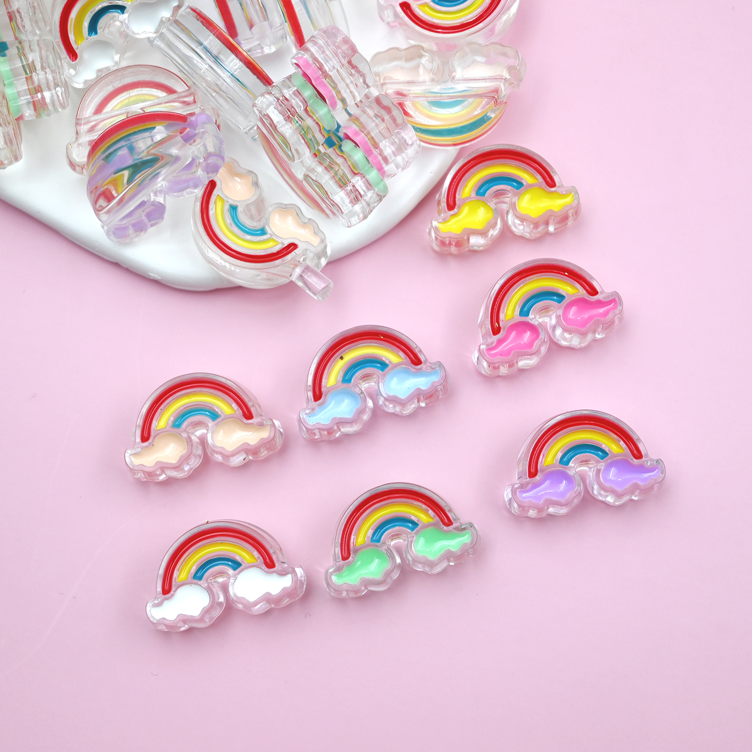 26mm Cute Rainbow Shape Acrylic Loose Spacer Beads for DIY Jewelry Making Bracelet Necklace Keychains Needlework Accessories