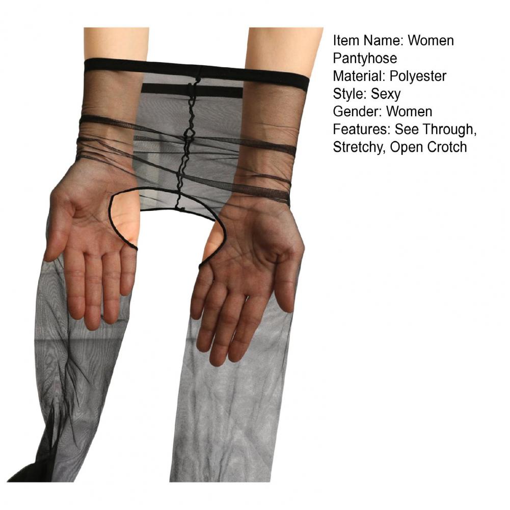 Summer Through Stretchy Stockings Leggings Women Pantyhose Sheer Open Crotch Ultra Thin Solid Color Hollow Out See
