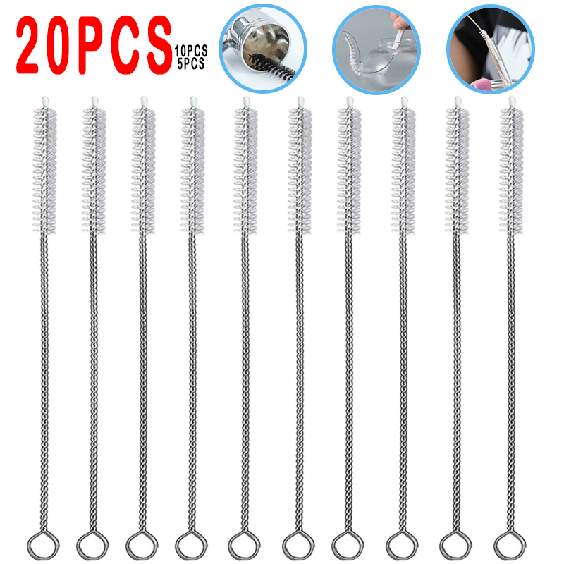 24cm Bending Stainless Straw Brush Cleaner Soft Hair Suction Glass Tube Cleaning Brushes Baby Kids Bottle Brush Long Handle Tool
