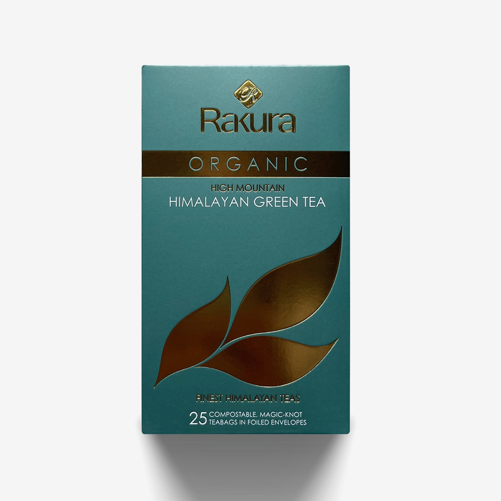 Rakura Organic High Mountain Green Tea 25TB | Finest Himalayan Teas | Next Gen Magic Knot Teabag - No Plastic, Bleach & Glue | Home Compostable