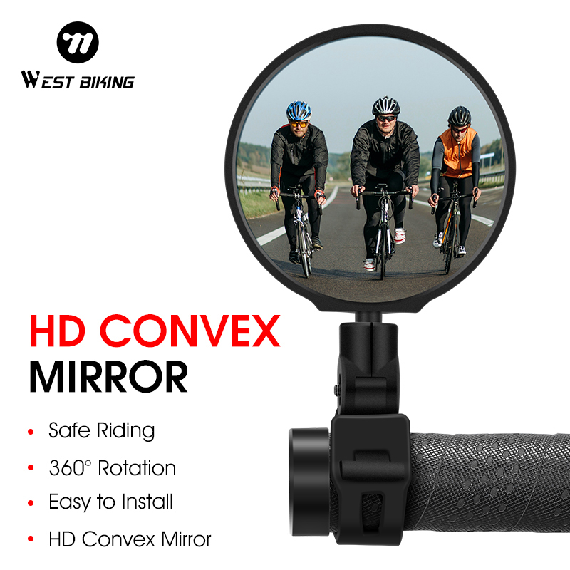 WEST BIKING Bicycle Rearview Mirror 360° Rotation Adjustable Bike Mirror HD Convex Bike Bar Ends Mirror Cycling Accessories