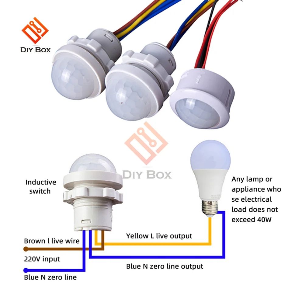 5pc/Set AC 110-220V Automatic Sensor Light Switch Led PIR Infrared Motion Sensor Detection Night Light Indoor Outdoor