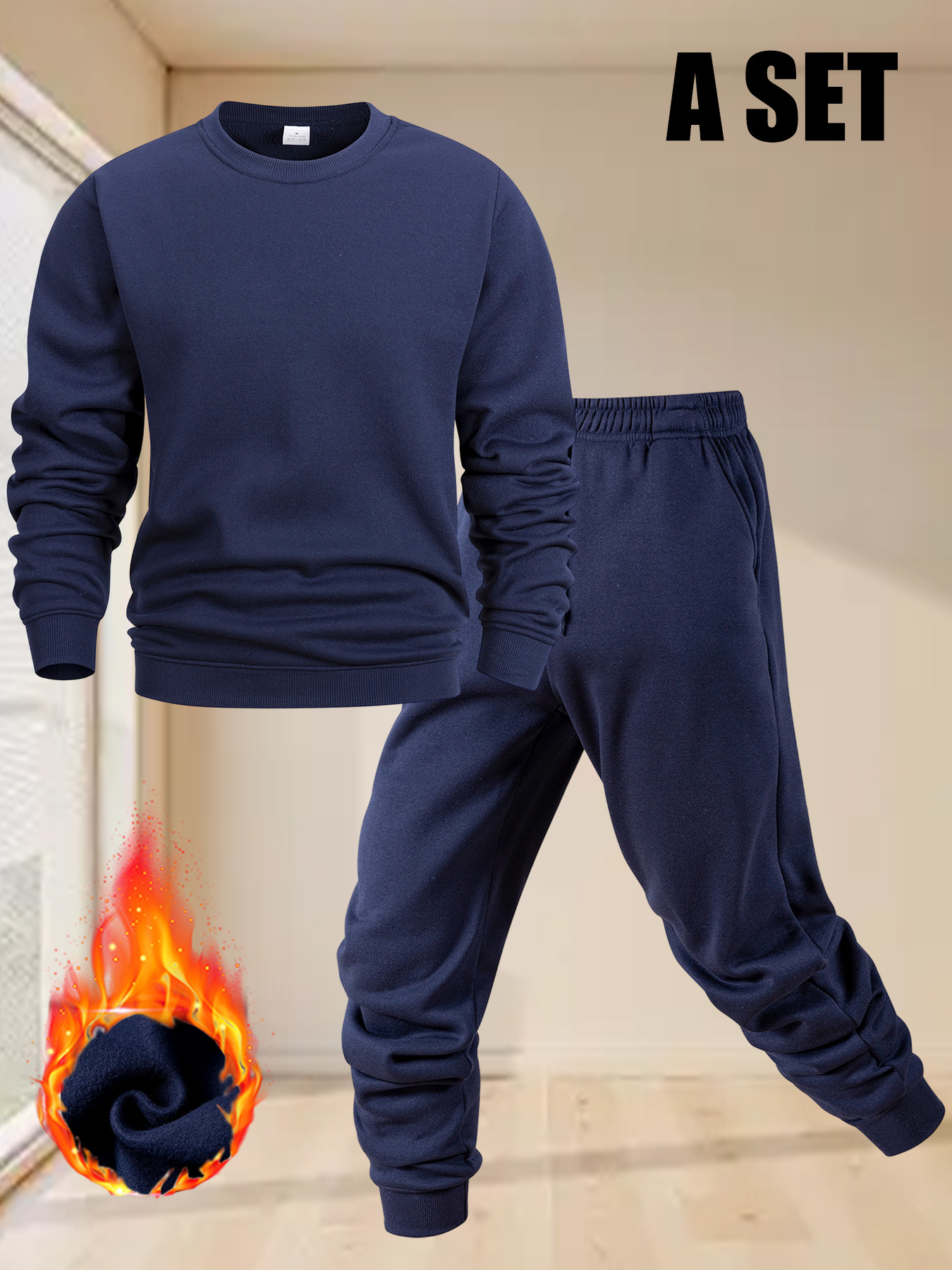 Men's Autumn Sets Round-neck Sweatshirts and Jogging Pants Outdoor Fitness Casual Tracksuit Solid Pullover+pants Two-piece Set