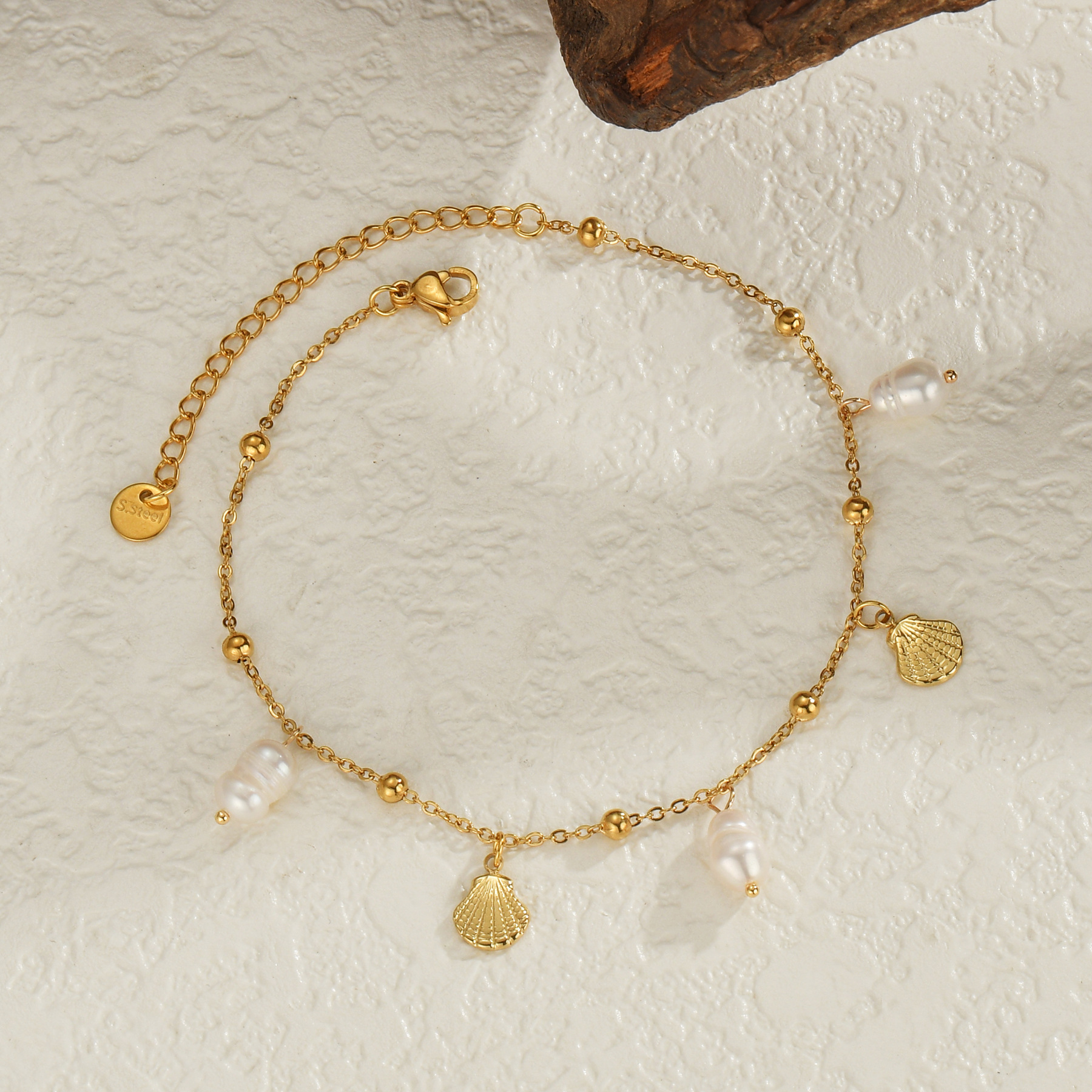 Kissmoon Fashion Seaside Holiday Stainless Steel Gold Color Shell Pearl Pendant Anklet For Women Girl Vacation Jewelry Gift