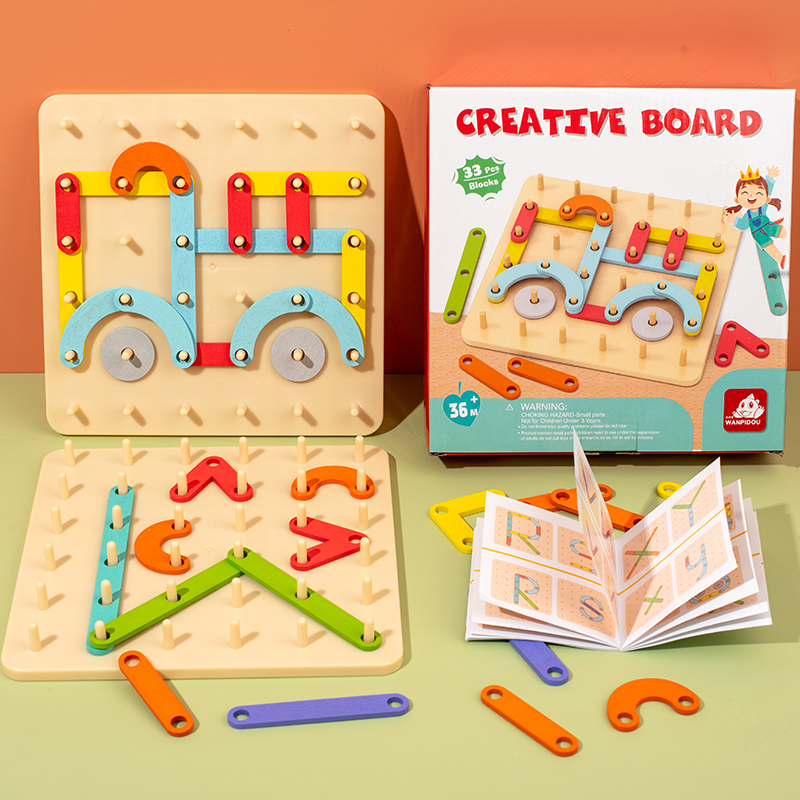 Wooden Geometry Puzzle Nail Board Graphics Geometric Creative Math Montessori Toy for for Children's Early Education
