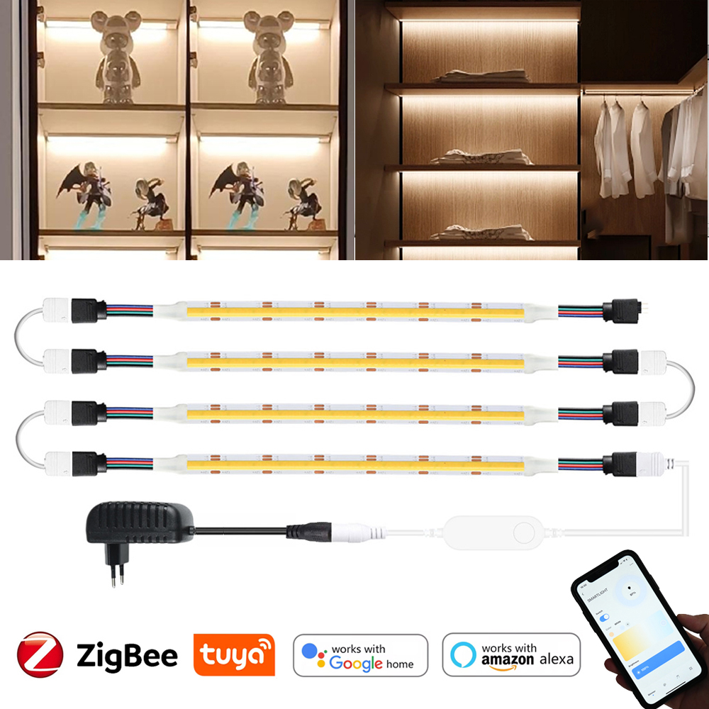 Tuya Zigbee COB CCT LED Under Cabinet Light 30cm 50cm 1m DIY Furniture Wardrobe Display Cabinet Decor Lamp for Alexa SmartThings