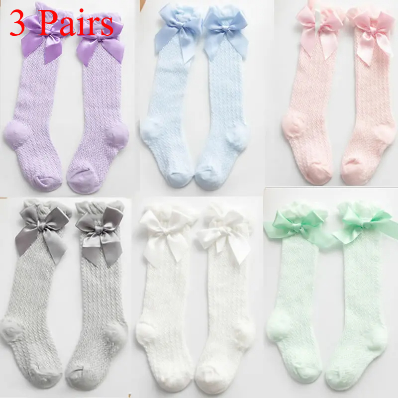3/1 Pairs Mesh Socks Summer Thin Baby Bow Mesh Anti-Mosquito Knee Length Socks Boneless Loose Prince Cute Socks
