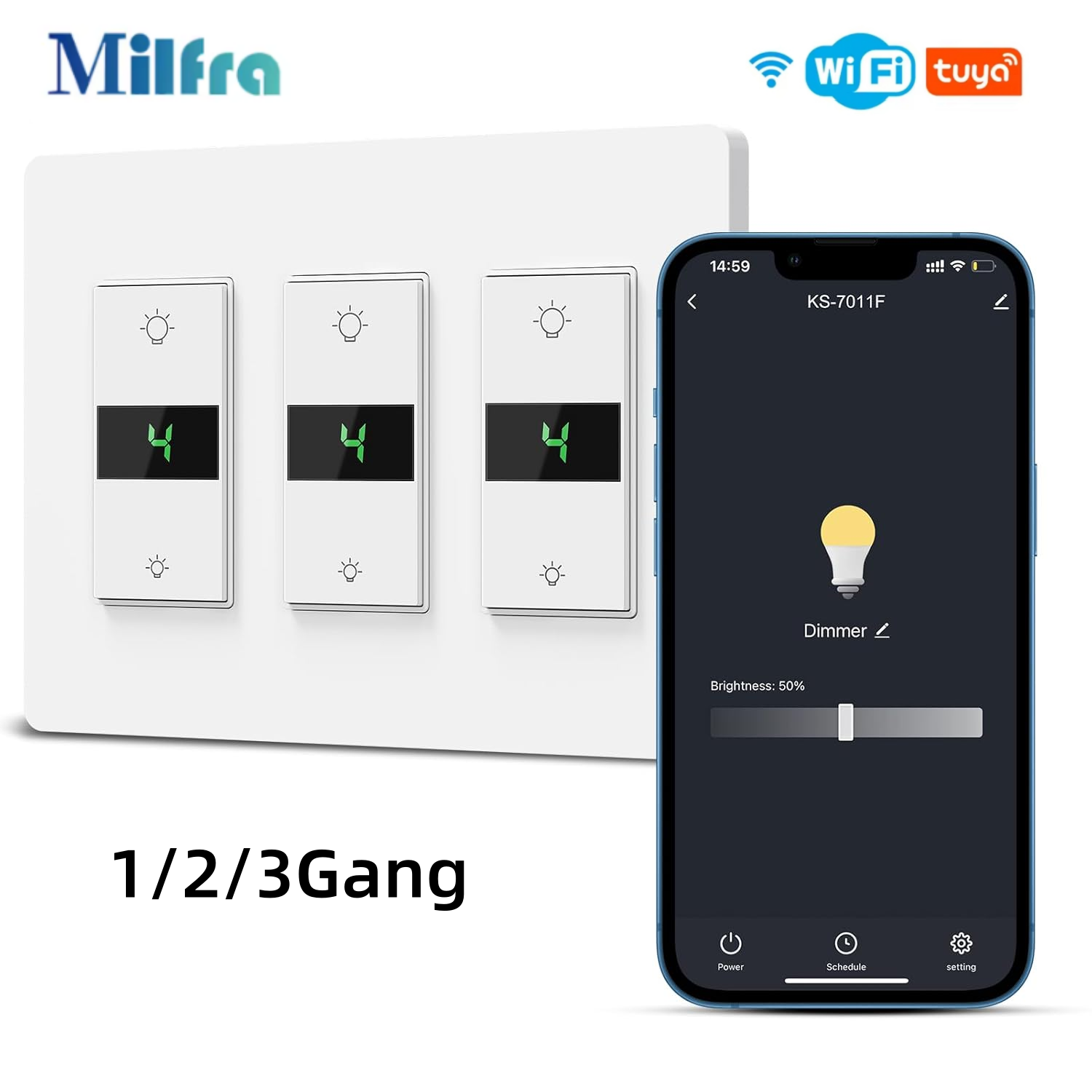 Tuya WiFi US Smart Dimmer Switch Light 3/2/1 Gang Need Neutral Wire Touch Voice Control Lamp Switch Work With Alexa Home