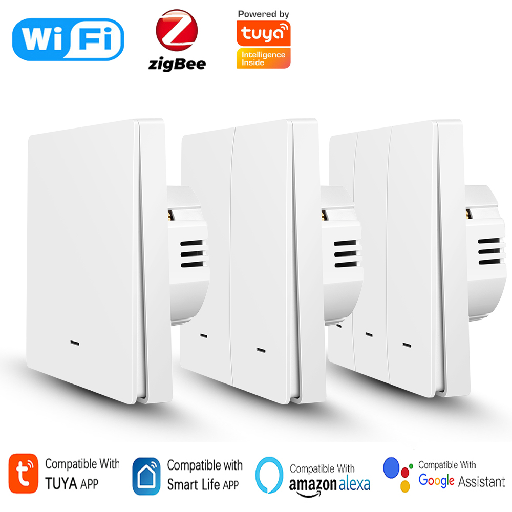 Tuya Smart Wall Light Switch Push Button Control No/With Neutral Wire APP Remote Timing Support Alexa Home Yandex Alice lightify