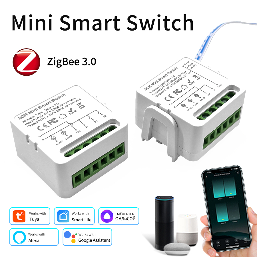 ZigBee 3.0 Tuya Smart Switch 100-240V 1/2/3 Channels Breaker Relay Smart Life App Remote Alexa Assistant Voice Control