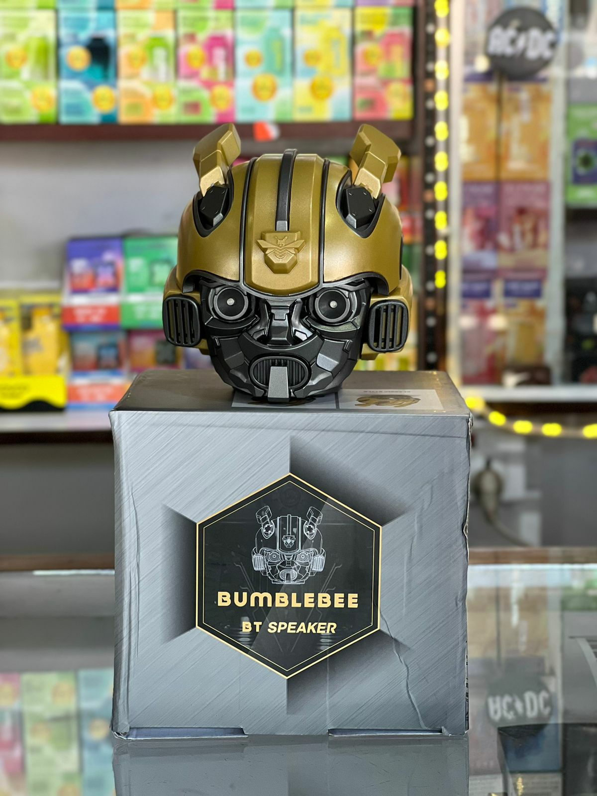 Bumblebee Helmet Portable Wireless Bluetooth Dual Built-in Speaker with Blue Eyes Effect Classic Style